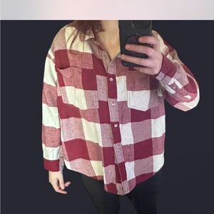 Aerie Red and White Plaid Button Down Shirt